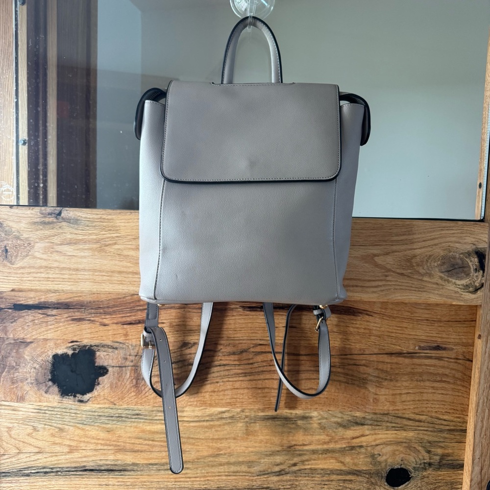 Women’s Gray/taupe Faux Leather Backpack Purse – Convertible Shoulder Bag